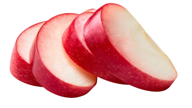 vibrant red apple slices with crisp juicy texture macro food photography isolated on white background