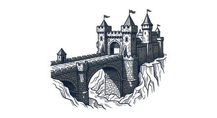 Medieval Castle Fortress on a Rocky Outcrop with Bridge. © Franky