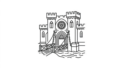 Medieval Castle Entrance with Drawbridge and Water. © Franky