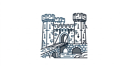 Medieval Castle Fortress with Drawbridge and Towers. © Franky