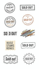 Obraz premium Vintage sold out rubber stamp collection, 10 grunge vector elements for retail and e-commerce, distressed ink seal set for business marketing
