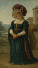 Naklejka premium Squirrel in Renaissance attire mobile wallpaper