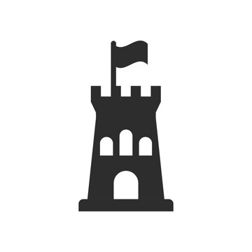 Castle stone tower icon. Monochrome black and white symbol