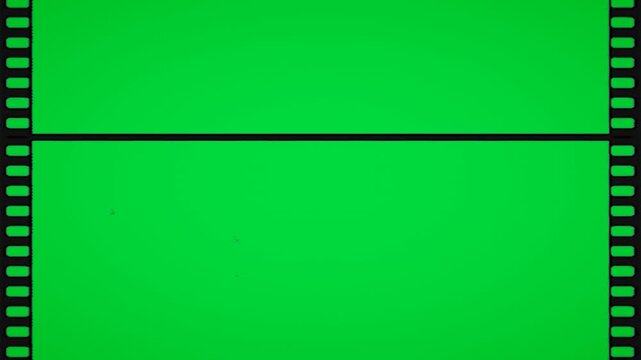 Ultra wide green screen box banner with thin black cinematic film strip borders for video masking abstract cinematic background motion graphics footages clip assets footage digital retro.