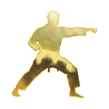 Shining golden karate master performing a Seiken Zuki straight punch, alpha channel