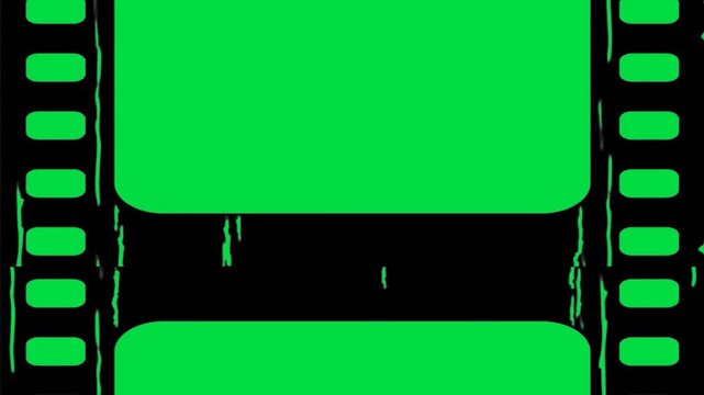 Symmetrical black celluloid border template with a bright green screen inside for widescreen clips abstract cinematic background video editing motion graphics footages clip assets footage.