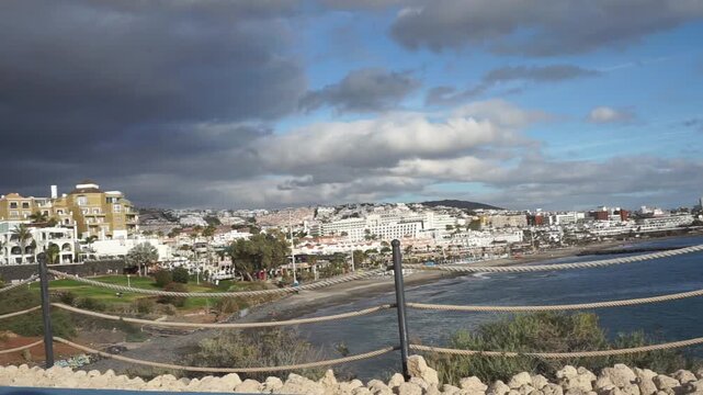 View on Fanabe beach in south Tenerife, Canary Islands, Spain. Travel or summer vacation concept,4K.