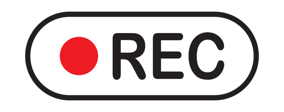 Black REC Record Icon. Camera Recording, Streaming and Media Control Button Isolated on white background.