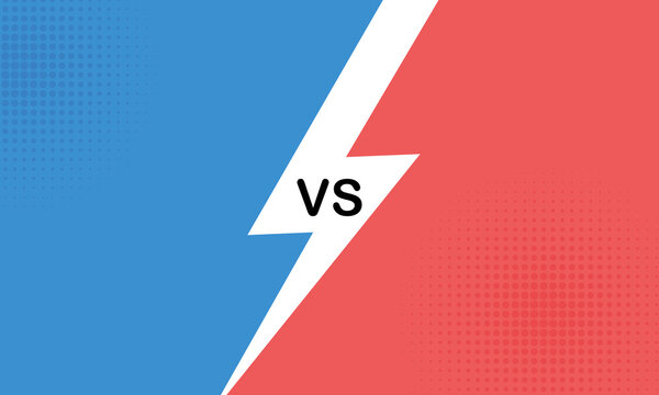 Versus compare. Red VS blue battle conflict frame, confrontation clash and fight comic duel banner. Opposite sports challenge comics book cartoon  illustration background