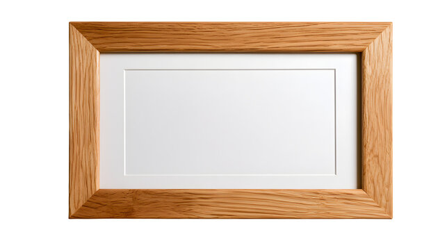 wooden photo frame with clean blank insert and subtle shadow isolated on white background
