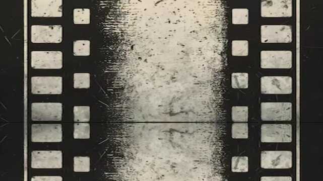 Dirty monochrome film frame texture showing heavy silver halide grain and dark border tracking lines abstract cinematic background video editing motion graphics footages clip assets footage.