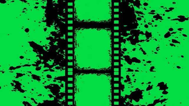 Double exposure style green screen film strip border with dark artistic silhouette edge textures abstract cinematic background video editing motion graphics footages clip assets footage.