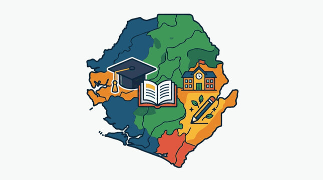 Education concept map of Sierra Leone country outline.