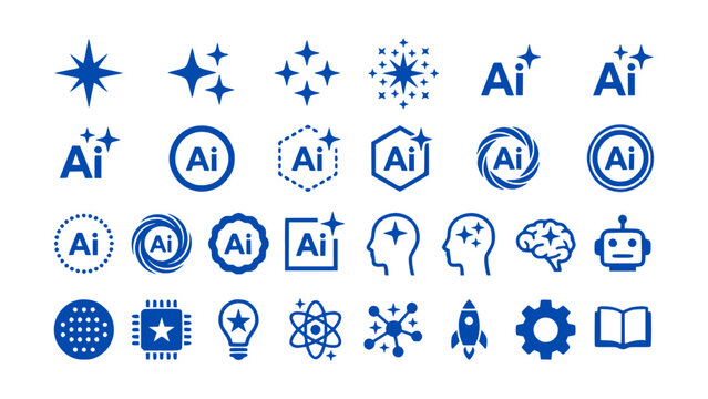 AI technology and machine learning icons in blue vector design.