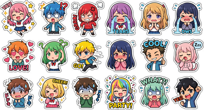 Chibi style anime characters with speech bubbles