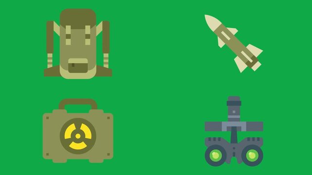 Pack Rocket Toxic Nvg animation on green screen chroma key background flat lighting no shadow flush edge isolated 3d clay model perfect compositing vfx asset high quality render animation video tool