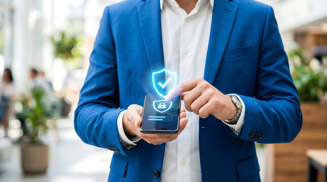 Businessman, mobile phone, security, app, protection, technology, innovation, modern, office