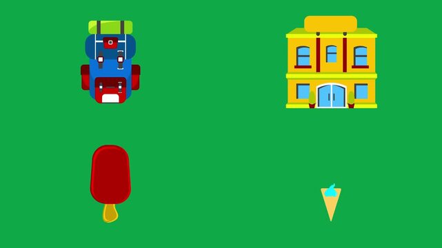 Pack Hotel Ice Cone animation on green screen chroma key background flat lighting no shadow flush edge isolated 3d clay model perfect compositing vfx asset high quality render animation video tool