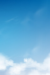 Obraz premium Sky Blue Background and Cloud.Summer Clear Sky by Beach.Spring Landscape and white dramatic cloudy and sun.Vector cartoon beautiful scenery before sunset banner.Horizon cloud field, bright sunny da