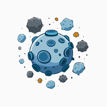 Cartoon Asteroid Belt with a Large Planetoid
