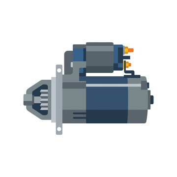 Car starter motor icon  flat vector automotive component  clean geometric shapes