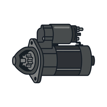 Car starter motor icon  flat vector automotive component  clean geometric shapes
