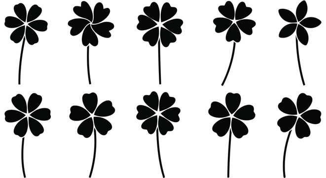 Black four leaf clover icons