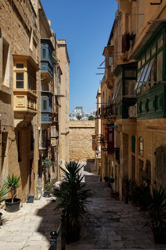 Traditional Narrow Street with Maltese Balconies in Valletta, Malta, May 23, 2026.