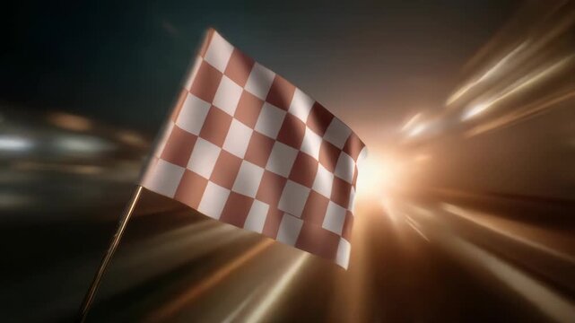 Dynamic racing checkered flags waving in a vibrant stadium backdrop