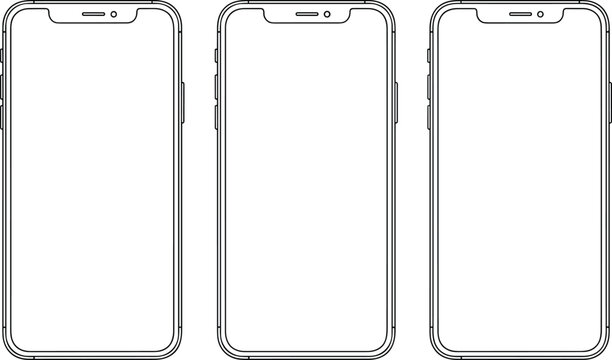 Outline Smartphone Mockup Set With Blank Screen In Three Angles For Mobile App UI Presentation Design