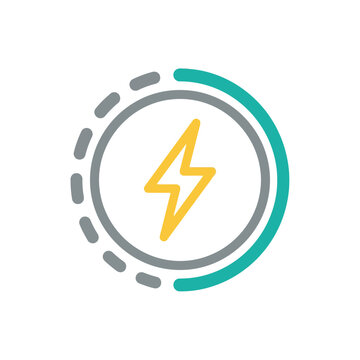 Charging progress icon with lightning bolt and circular status bar