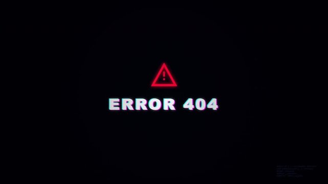 Animated Glitch Error 404 Message with Red Warning Triangle Symbol