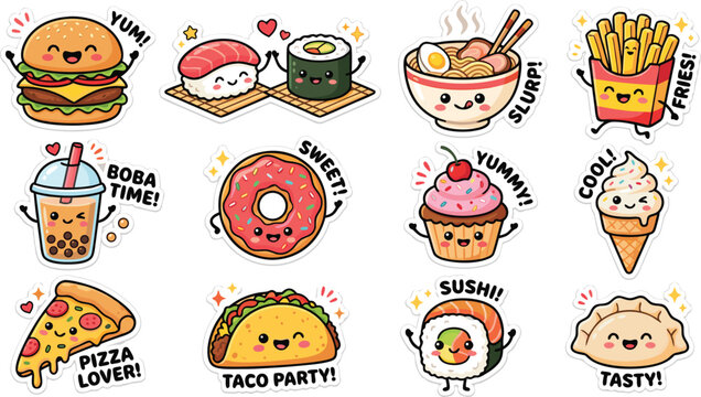 Cute cartoon food characters with expressions