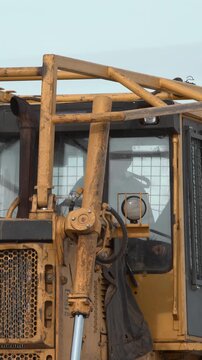 Winter Scene With Rugged Construction Equipment. Industrial Heavy Machinery Amidst Winter Snowscape Details . Stock clip