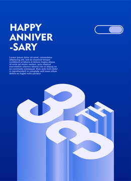 33rd Modern anniversary poster template featuring a bold 3d isometric number on a vibrant blue background.