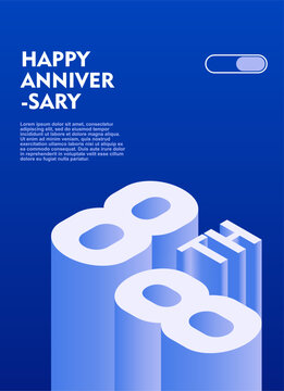 88th Modern anniversary poster template featuring a bold 3d isometric number on a vibrant blue background.