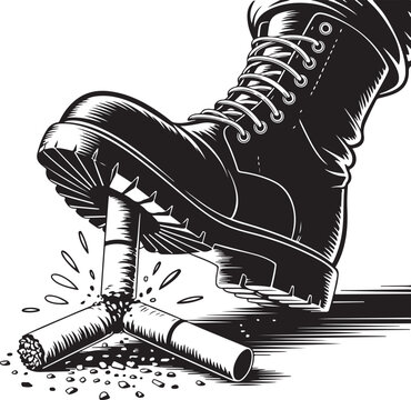Boot crushing broken cigarette with sparks