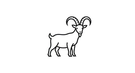 Fototapeta premium Black line art illustration of a goat with horns