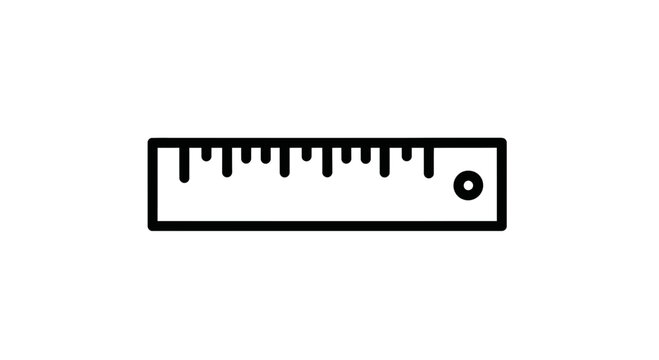 Simple black and white ruler icon, measuring tool graphic