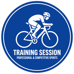 Fototapeta premium Iconic Cyclist Silhouette Enclosed in a Blue Circle Emphasizing Training and Sporting Events