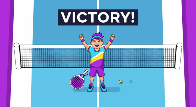 Joyful Padle Player Celebrates Victory on a Blue Court After Competing in a Tournament