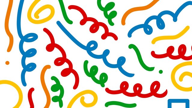 Colorful hand-drawn doodle pattern with abstract wavy lines isolated on a white background. 