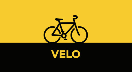 Fototapeta premium Minimalist Bicycle Illustration With Bright Yellow Background And Bold Black Accents For Velo