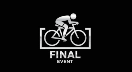 Fototapeta premium Minimalist Silver Cyclist Icon Illustrating The Final Event On Black Background