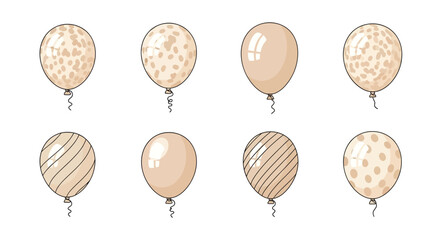 Obraz premium Cute illustrated balloons with beige patterns in a fun and festive arrangement, suitable for celebration, party decorations, birthdays, and cheerful events