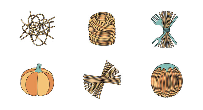 Collection of Halloween pumpkins and autumn-themed decorative objects, fall harvest, festive autumn season, pumpkin decor, holiday celebration, seasonal decoration, rustic style