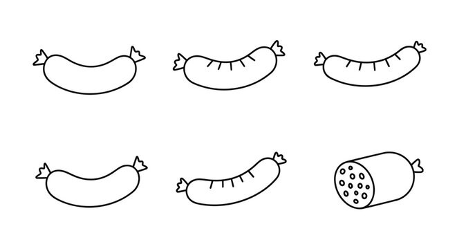 Line Drawing of Assorted Sausages and Meat Products for Food Illustration or Cooking Theme