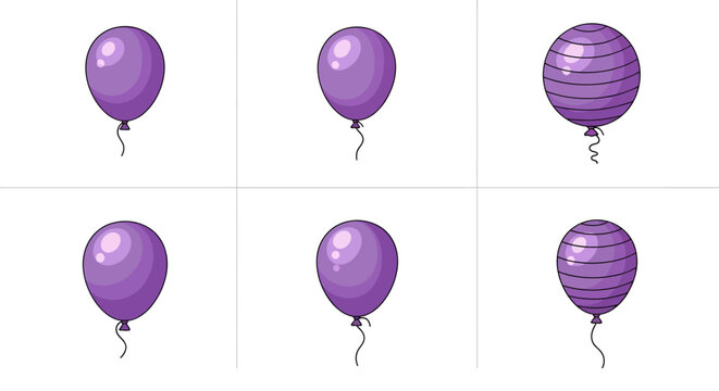 Cute purple balloons with glossy surface and string, celebration decoration, festive party supplies, colorful balloon decor for events, fun party accessories