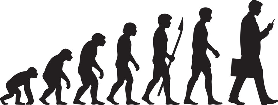 Evolution of humans walking with tools and smartphone