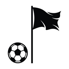 Minimalist Black Vector Silhouette of Soccer Ball and Corner Flag © Nuralam